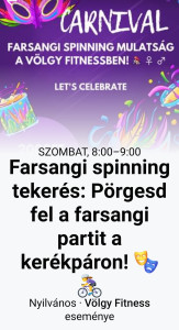 Farsangi spinning tekerés Anitával: Pörgesd fel a farsangi partit a kerékpáron! 🎭🚴‍♀️ Ár: 2000 Ft vagy Völgy Fitness bérlet 